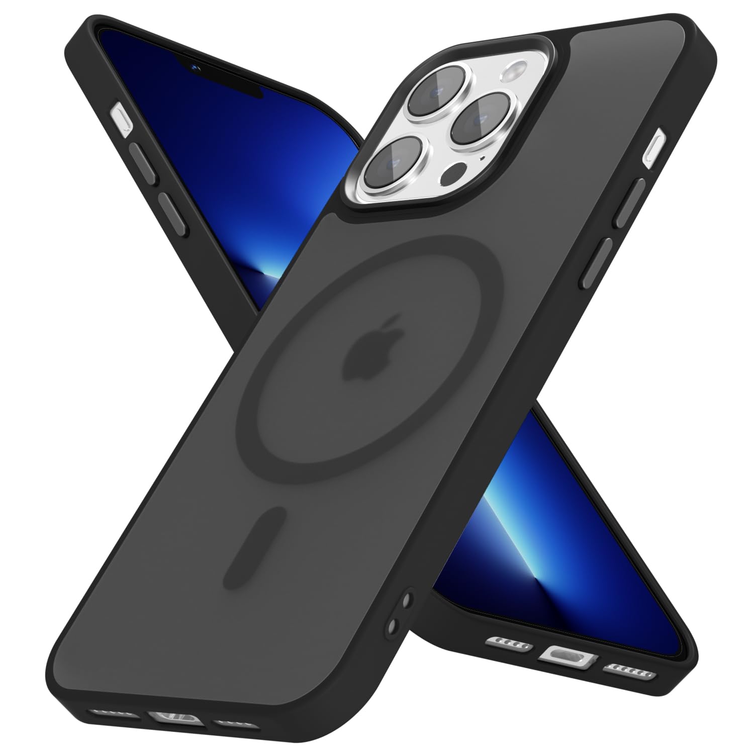 Magnetic Case for iPhone 13 Pro Max Phone Case Compatible with Magsafe, Slim Thin Clear Hard Shell Plastic & Silicone Rubber Bumper, Transparent Cute Mag Safe Cover for Women Girls, Black