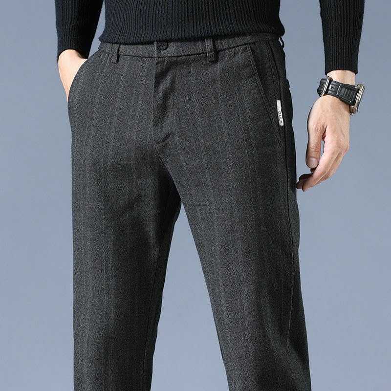 Men's Autumn Winter Plaid Loose Straight Thick Business Casual Pants3