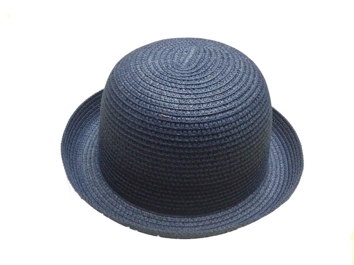 Acvip Women's Navy Blue Summer Roll-Up Brim Straw Bowler Hats Cloche Sun Cap Headwear (Navy Blue)