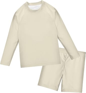 Cornsilk Toddler and Baby Boys 2-Piece Swimsuit Trunk, Long Sleeve Rashguard Bathing Suit Cornsilk