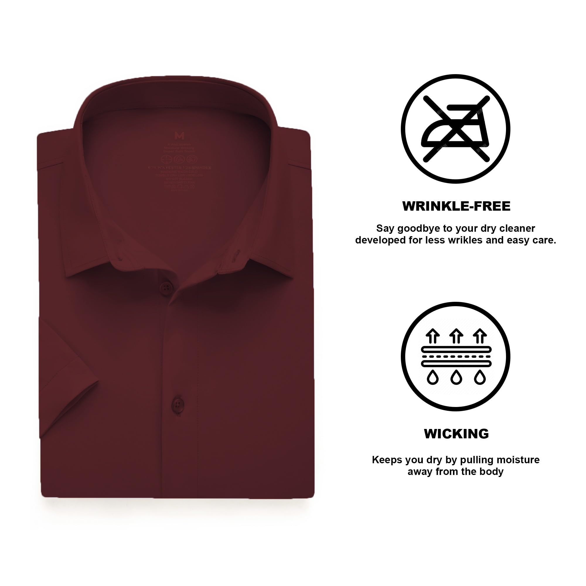 SAMERM Camisa de vestir para hombre, sin arrugas, absorbe la humedad, alta elasticidad, súper suave, casual, con botones