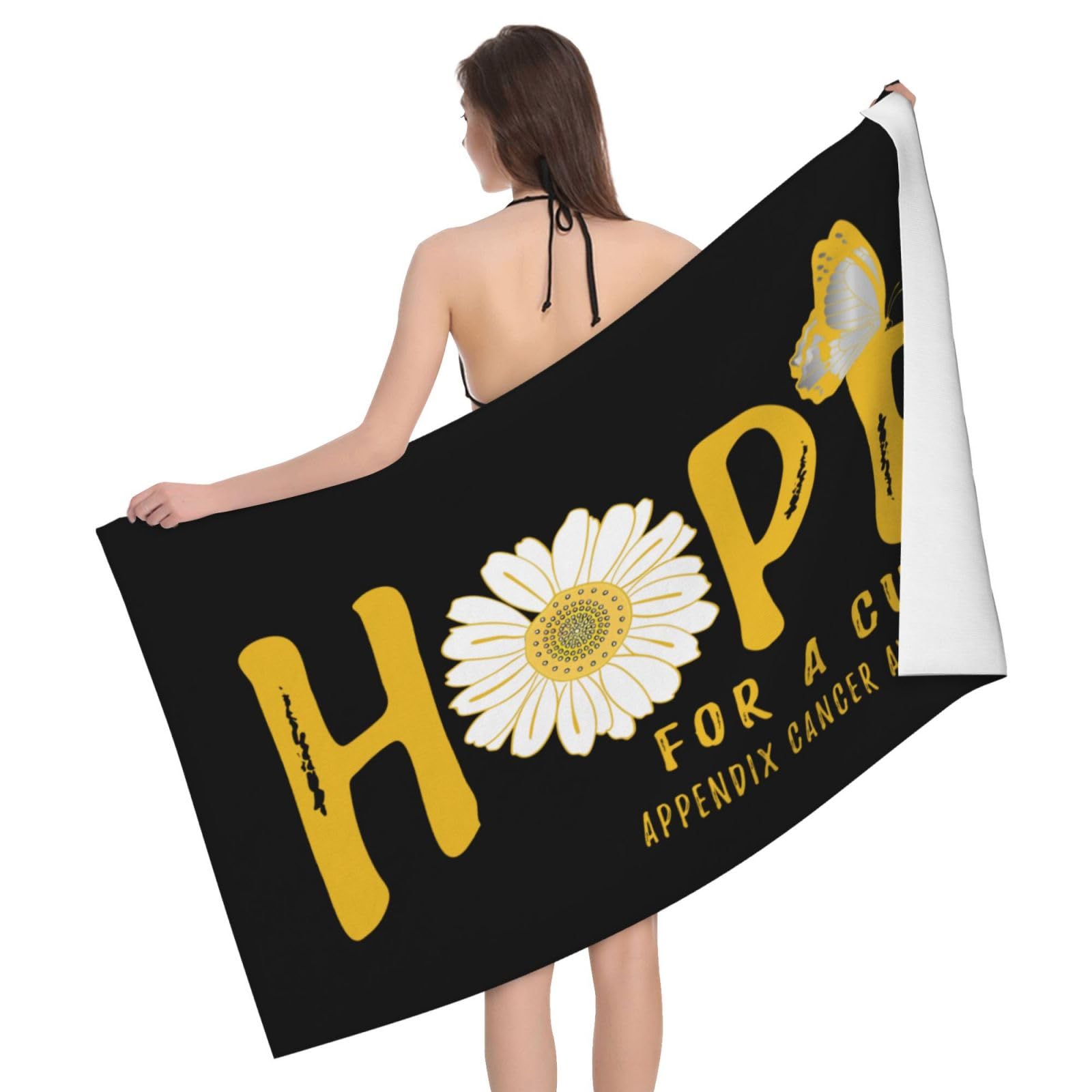 HLBSDM Microfiber Hope for A Cure Appendix Cancer Awareness Flower Beach Towel Quick Dry Soft Sand Free Beach Towels for Pool Swim Beach Lightweight Thin Towels