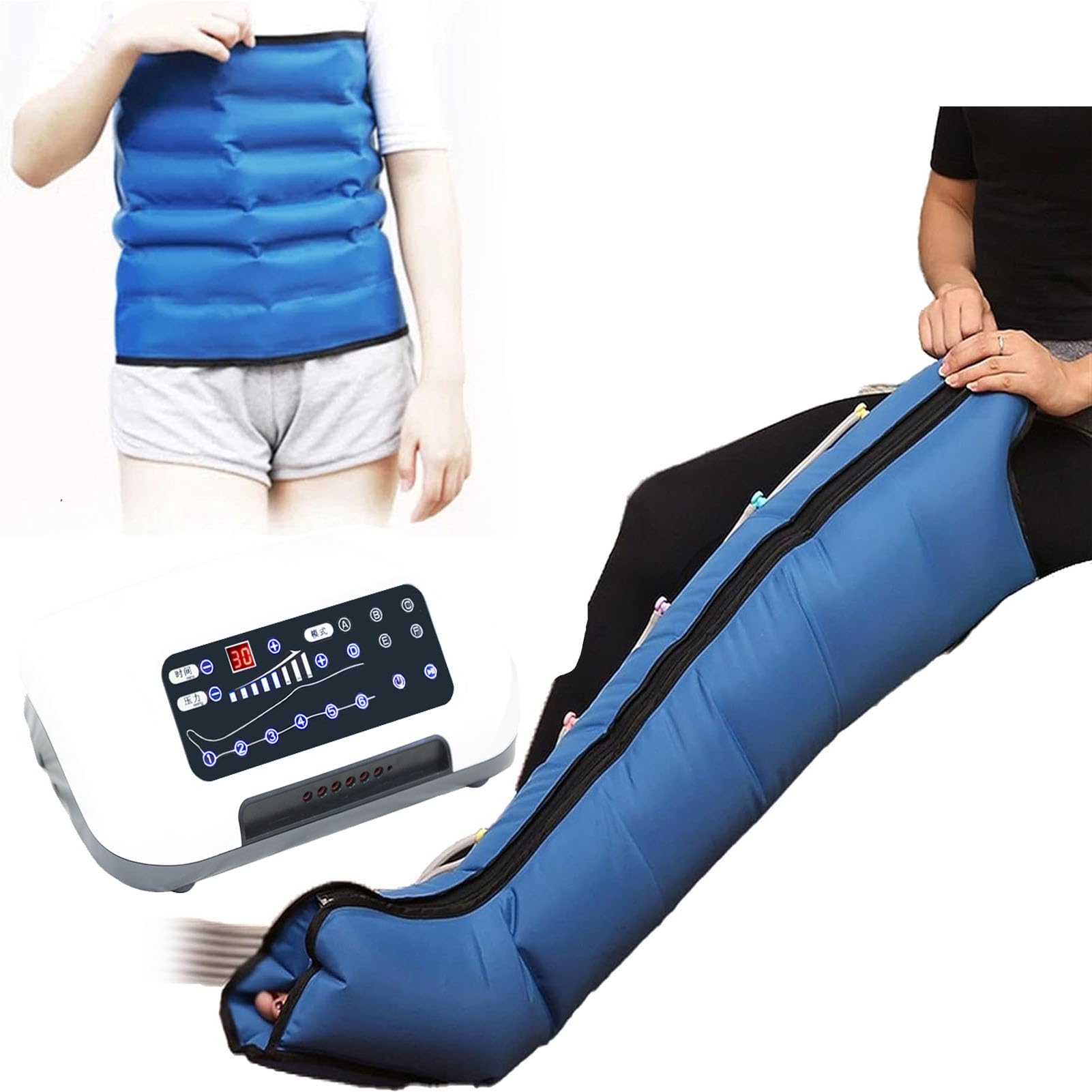 Massaggiatore pneumatico a compressione d'aria a 6 cavità per gambe e piedi, dispositivo di compressione per drenaggio linfatico, rilassamento e miglioramento della circolazione sanguigna (6 cavi
