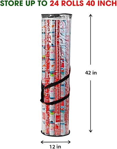 Miniatura 4 de ProPik - Bolsa organizadora de papel para regalo, almacena hasta 25 rollos de 40 pulgadas, poliéster resistente y bolsa transparente de PVC con asas