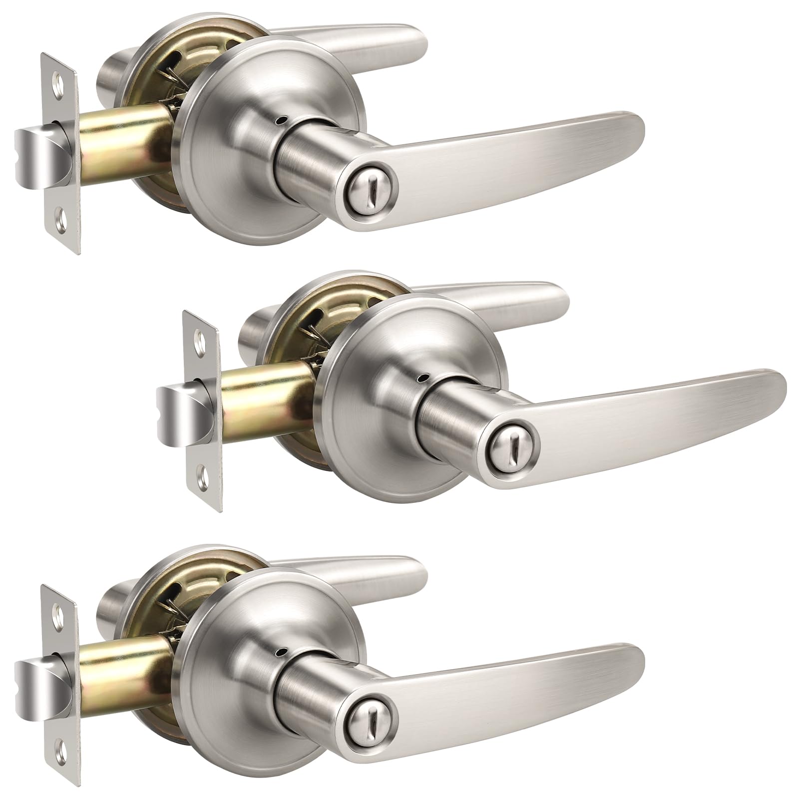 Satin Nickel Door Handles with Lock - Privacy & Security -16