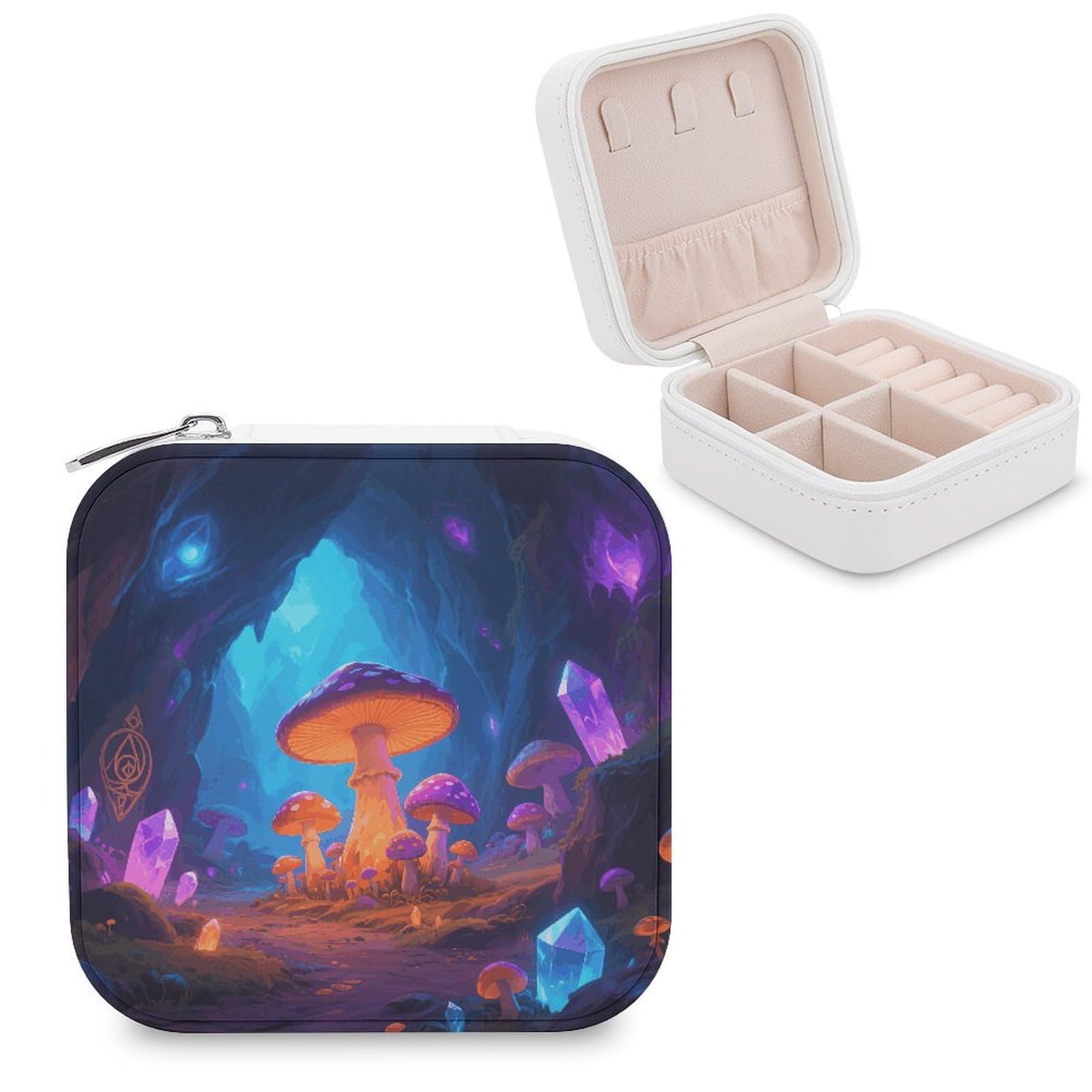 VstaDank Mushroom Jewelry Box for Women Jewelry Organizer Storage Case with Zipper Mini Travel Jewelry Case Cute Trinket Organizer Leather Portable Jewelry Storage Box