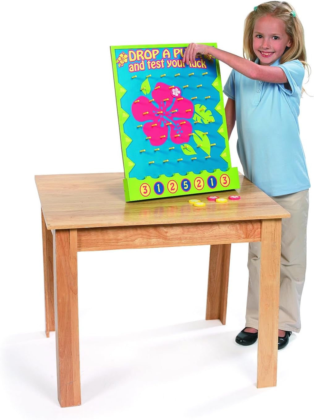 Fun Express Plinko Board Game Large 16x20 Tabletop Prize Drop Disc Game - Premium Wood Carnival Games for Kids Adults Parties | Luau Circus Fair School Events | Complete 8-Piece Set with Discs