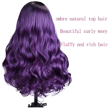 Ombre Wig Purple Wigs Long Curly Wavy Hair Wigs Heat Resistant 2 Tones Dark Roots Synthetic Wigs for Black Women Daily Party Cosplay Witch