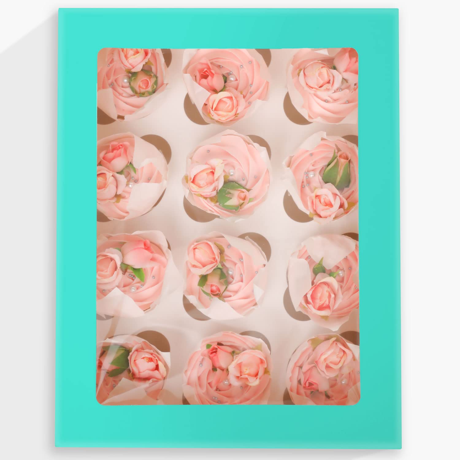 Gcardist Auto-pop Up 12 Cupcake Boxes with Window Mint Blue 6 Packs Cupcake Box 33x25.4x9cm Bakery Boxes for Cupcakes Carrier Cupcake Containers - Image 2