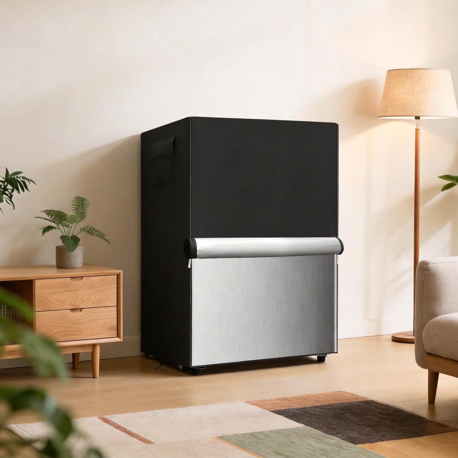 Outdoor Refrigerator Cover,600D Heavy Duty 100% Waterproof Upright Freezer Cover,Outside Stand Up Fridge Covers.Front Can Be Rolled-Up by Zippers.(Black,22" W x 23" D x 34" H)