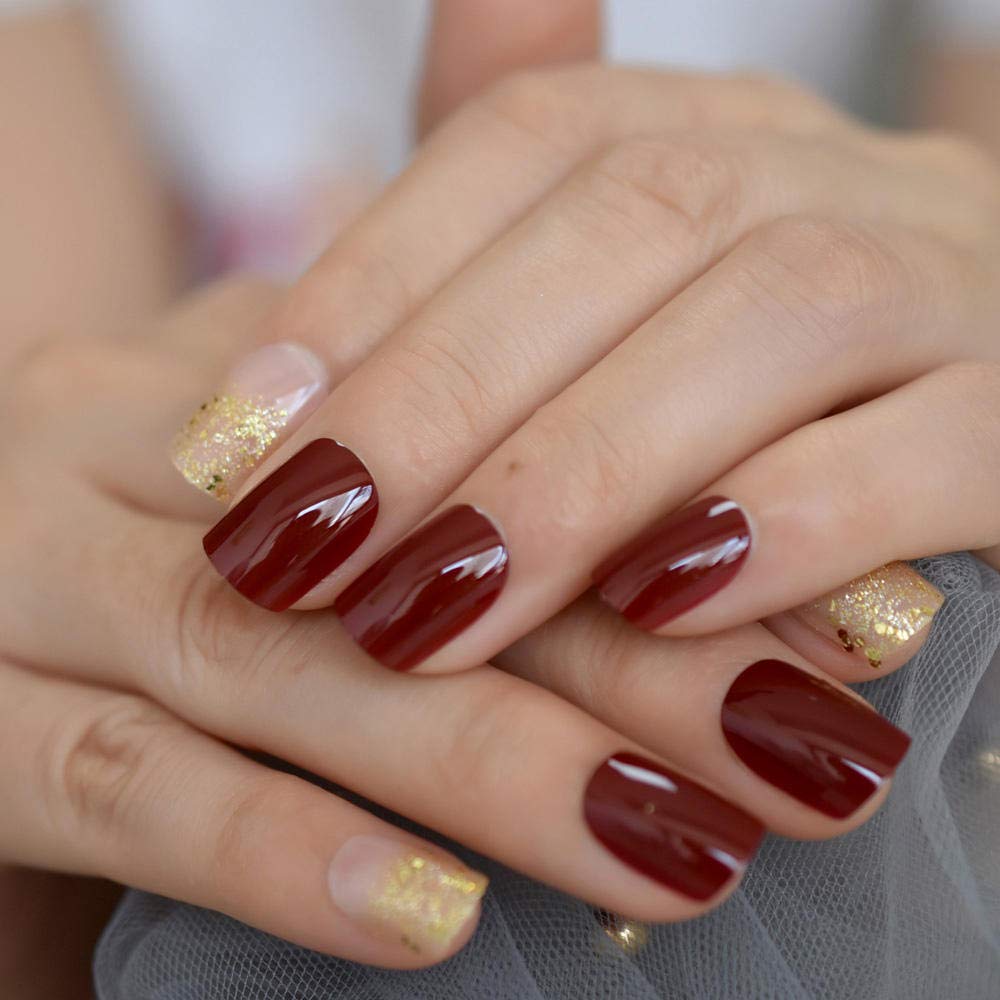 GeRRiT False Nails Sparkling Gorgeous Round Nail Tips Glitter Short Stars Wedding Artificial Nails Full Cover Round Designed Acrylic Nails