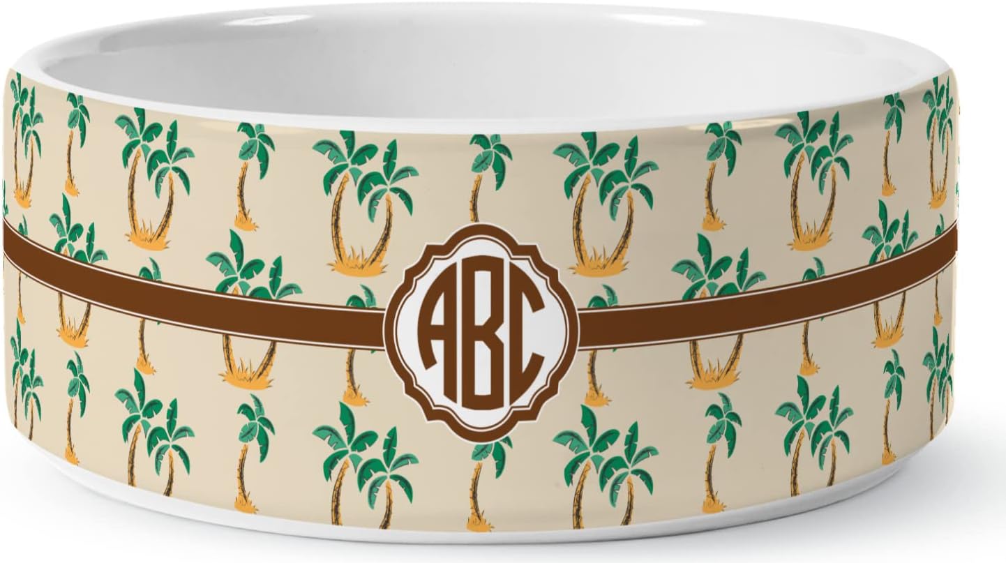 Personalized Palm Trees Ceramic Dog Bowl - Medium