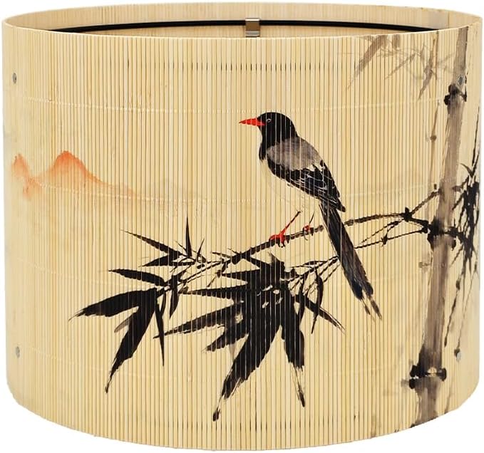Floral Lamp Shade for Table Lamps and Floor Lamps, Bamboo Material, Groovy and Elegant Design with Butterflies and Birds, 11.8 x 9 Inch, Ideal for Living Room, Bedroom, Office (Art Deco F)