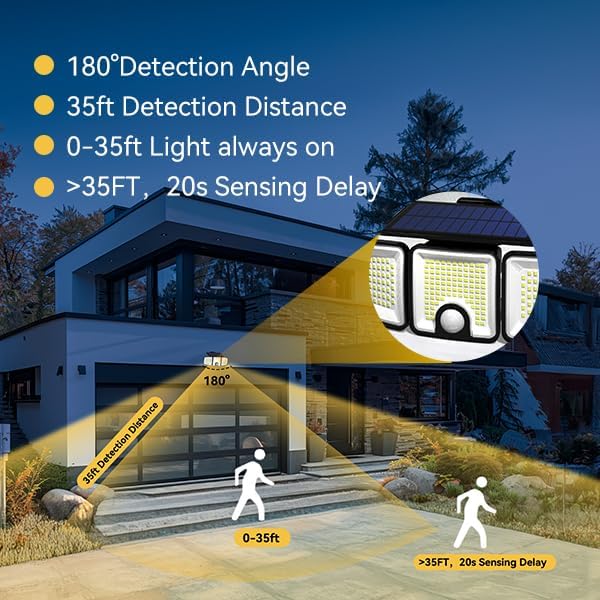 Miniatura 6 de Luces solares para exteriores con sensor de movimiento, 223 luces LED de seguridad, reflector LED impermeable IP65, 3 cabezales ajustables, luz de