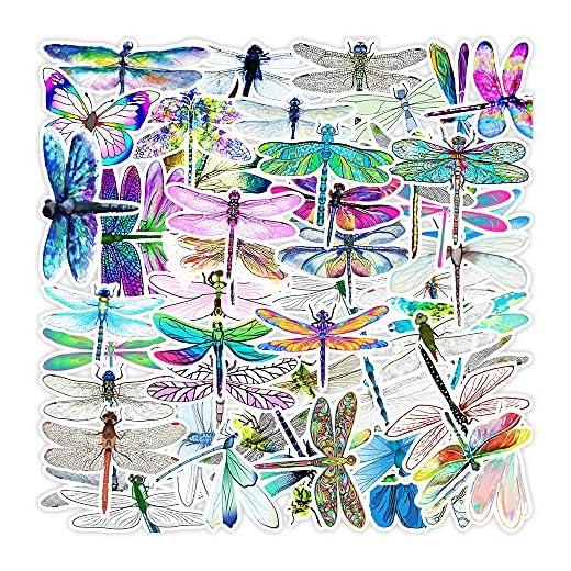 50Pcs Dragonfly Stickers for Water Bottle, Beautiful Dragonfly Decals for Laptop, Vintage Decals Vinyl Colorful Dragonfly Stickers for Laptop Luggage Guitar Skateboard Furniture, Garden Decorations