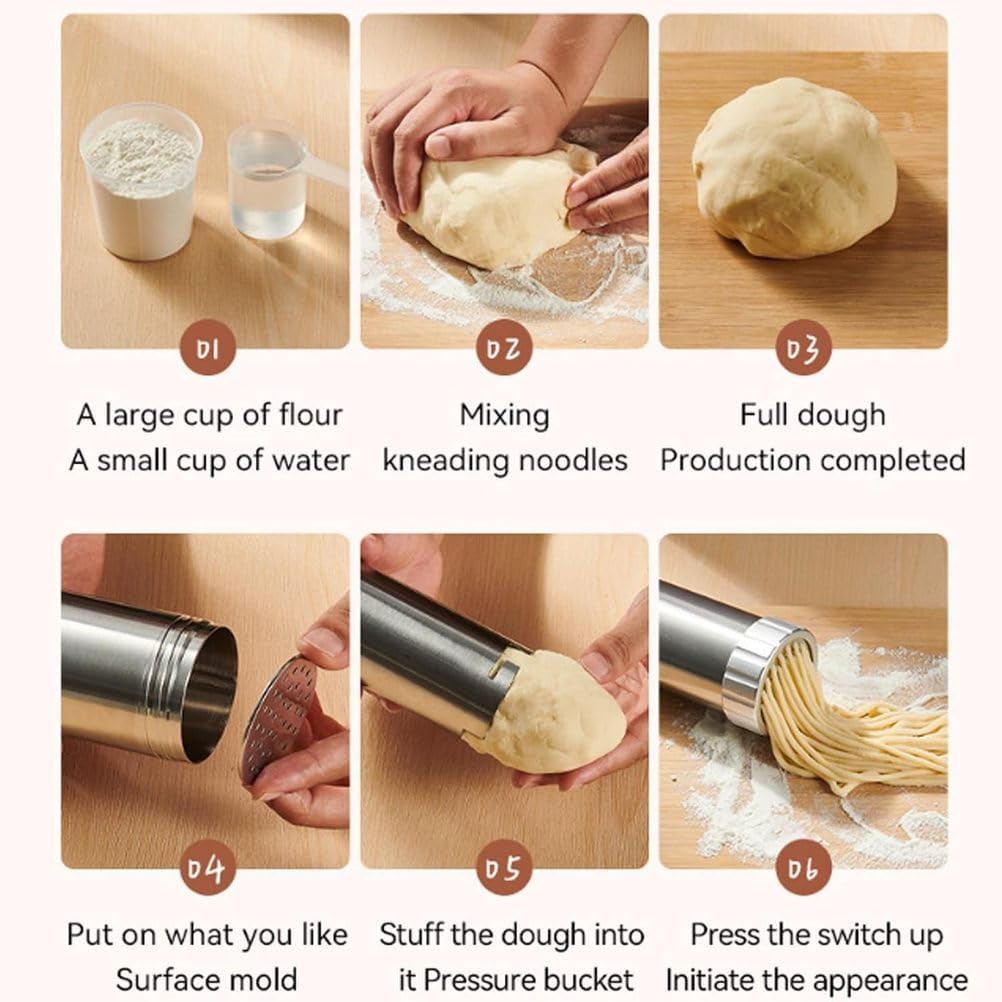 Electric Pasta Machine 5-in-1Homemade Handheld Wireless Noodle Machine Automatic Spaghetti Maker Pasta Portable Stainless Noodle Maker with Molding Mold And Cutting Machine