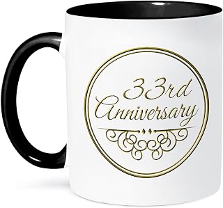 3dRose 33Rd Anniversary Mug, 11 oz, Black