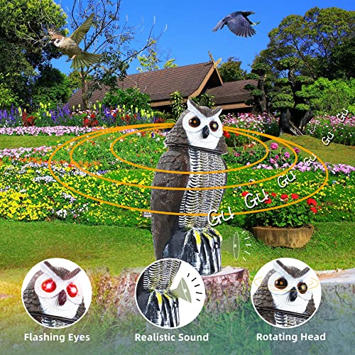 Solar Bird Repellent, Outdoor Owl Decoy Bird Repeller With Flashing Eyes & Realistic Sound & Rotating Head, Intelligent Animal Repeller Devices For Home, Garden, Patio #TOP1