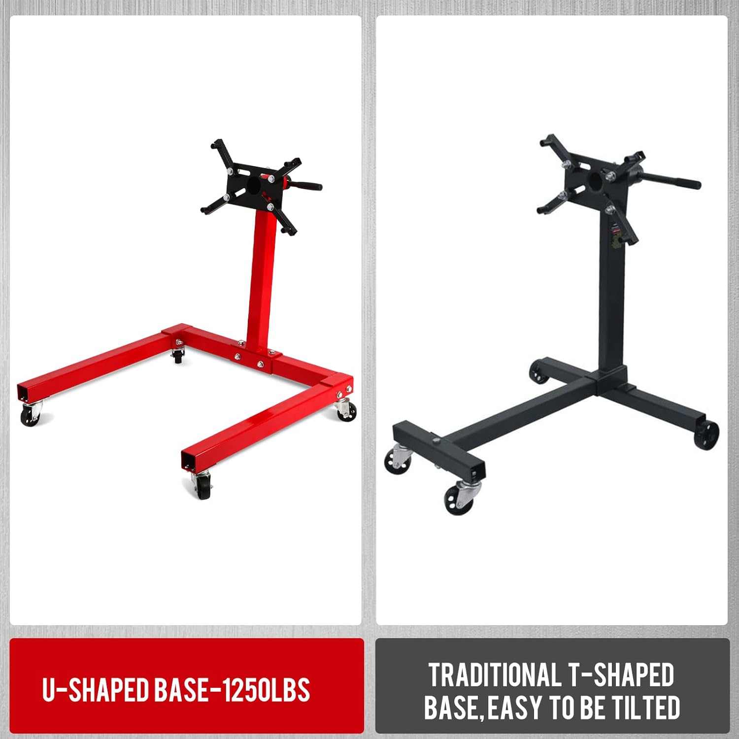 Engine Stand 1250 lbs Auto Repair Rebuild Steel Engine Stand Rotating Engine Motor Stand with 360° Adjustable Head 5-Caste rfor Vehicle Maintenance (1250 lb)