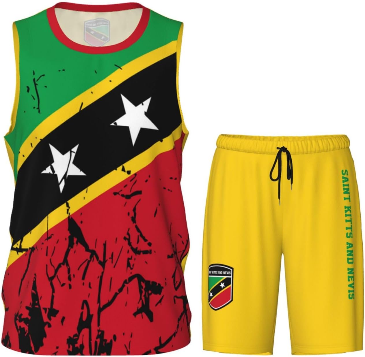 Saint Kitts and Nevis Flag Grain (4) Basketball Jersey Uniform Suit for Men Women Adults Training Athletic Set