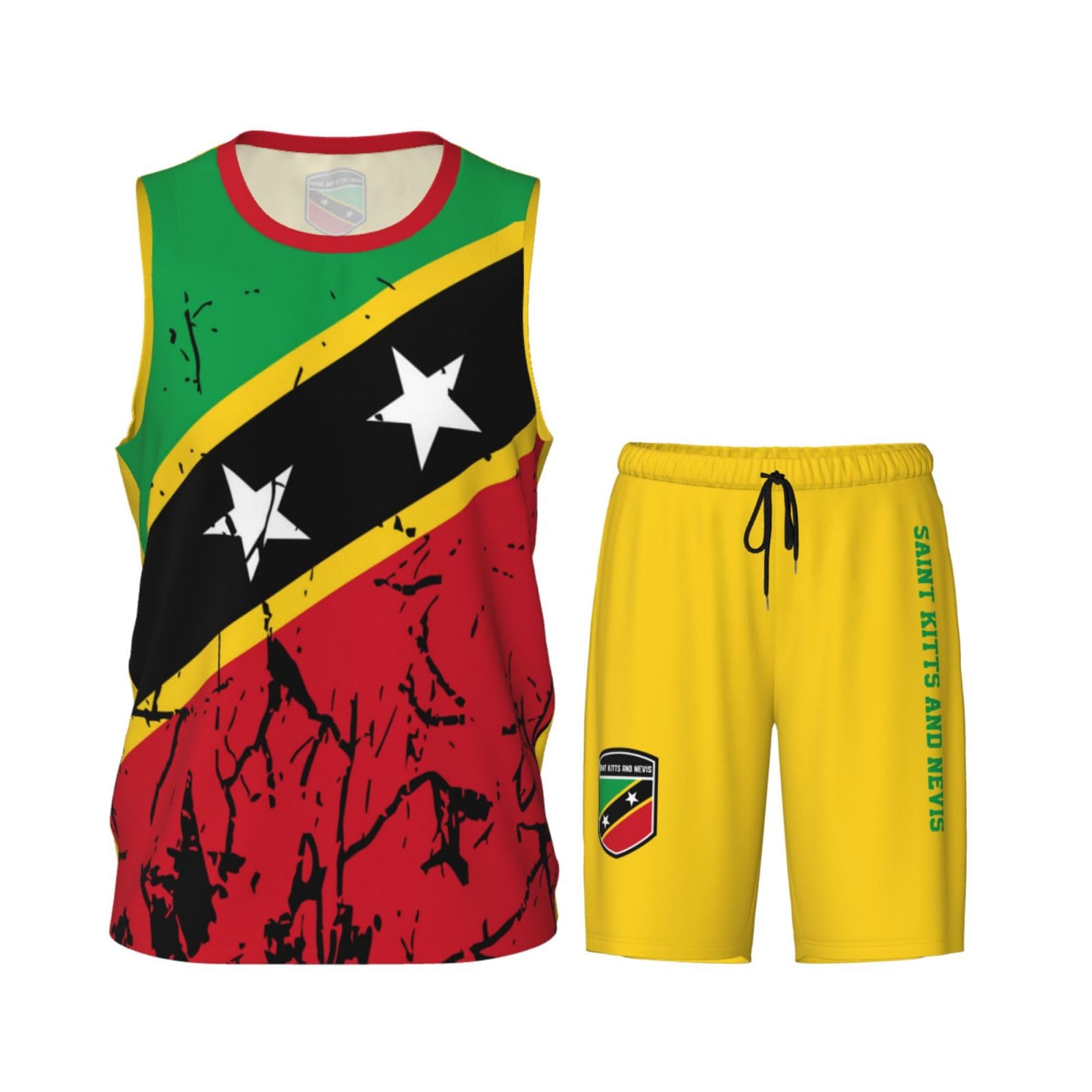 Saint Kitts and Nevis Flag Grain (4) Basketball Jersey Uniform Suit for Men Women Adults Training Athletic Set