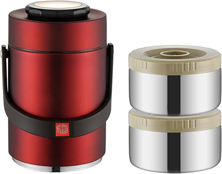 Insulated Food Jar,1.5L Stainless Steel Bento Lunch Box,2-Tier Stackable Food Thermal Jar,Insulated lunch Containers for Hot Food,Leakproof Portable Food Container for Office Picnic TravelRed