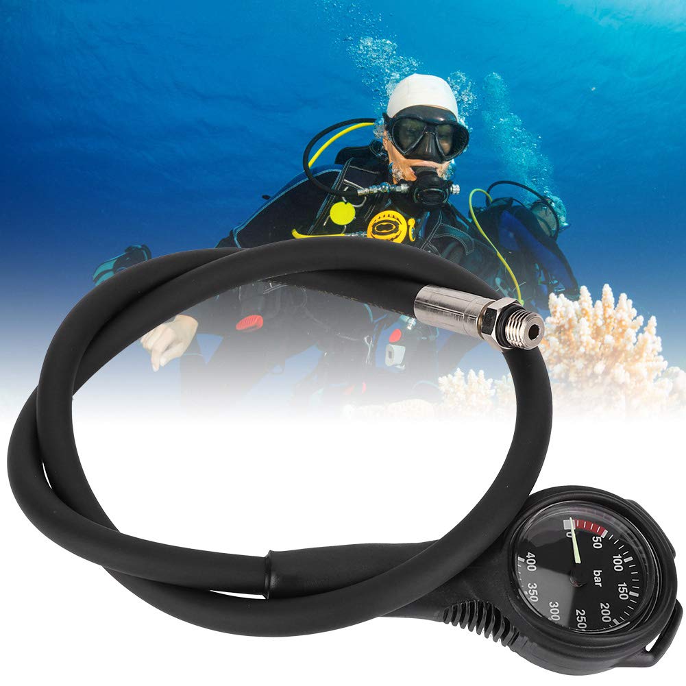 Tbest Manómetro Sumergible para Buceo con Esfera Luminosa, 400 Bar, Negro, Accesorio Buceadores Profesionales