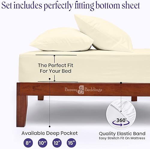 Miniatura 6 de Breezy Beddings Juego de sábanas de 800 hilos para autocaravana, tamaño King, 72 x 75 pulgadas, color marfil, de algodón egipcio sólido, para