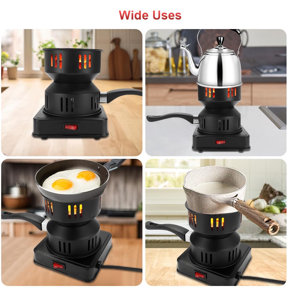 RANJIMA Accendifuoco a Carbone, con Maniglia e Cavo Lungo, 450 – 600 W, Piastra riscaldante di Alta qualità, Colore Nero, griglia a Carbone, riscaldata, caffè Invernale, Regalo per San Valentine