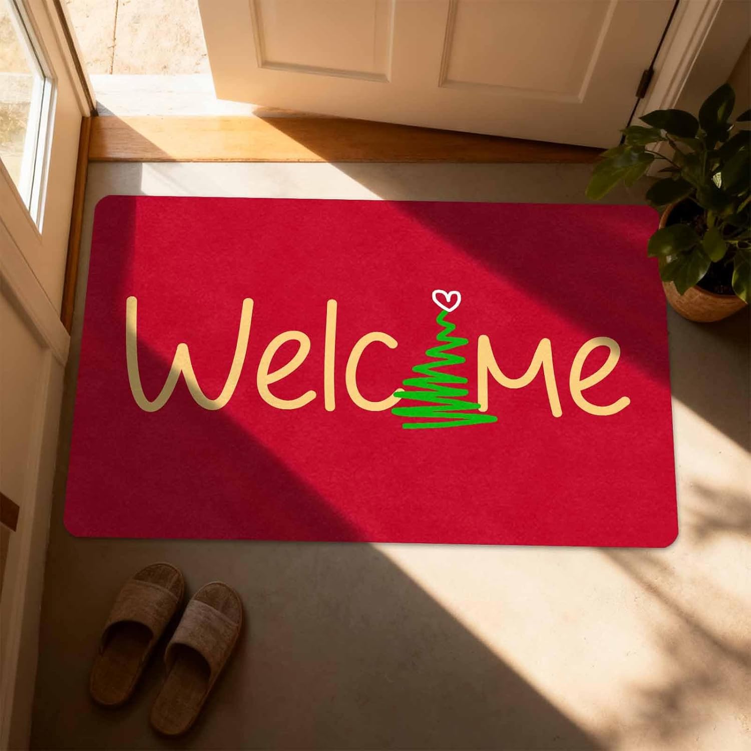 Welcome Messy Christmas Tree - Christmas Doormat - 30 * 18 Inch - Red Door Mat for Front Door - Welcome Mats for Entryway,Outdoor,Indoor - Low-Profile Switch Rug - Gift Home Decor