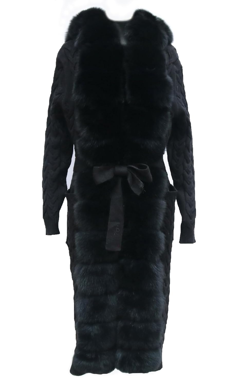 Womens Cardigan Hood Knitted Cardigan Long Big Front Fur Trim Women Knitted Sweater