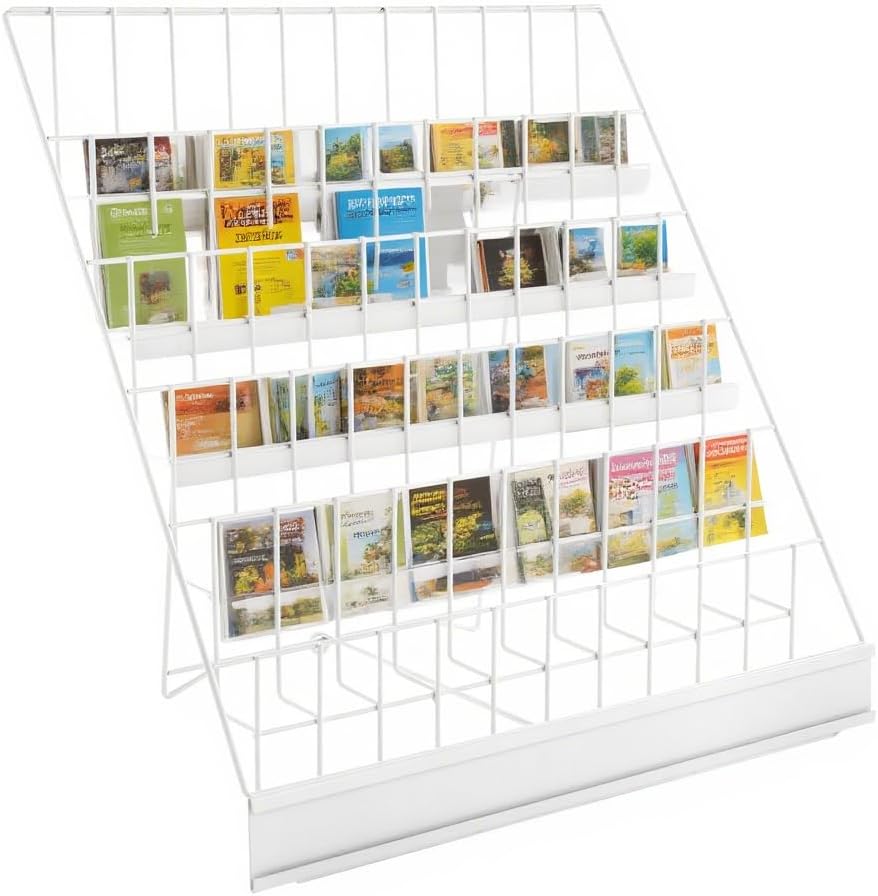 6 Tier Wire Countertop Rack Wide Wire Magazine Rack Tabletop Display Stand Comic Book Holders- Holds Magazines, Brochures, Book, CDs (White)