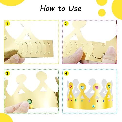 Miniatura 5 de BOYIVI Coronas de papel para fiesta de cumpleaños de niños con joyas, calcomanías de gemas para decorar sombreros de cumpleaños para niñas y niños,