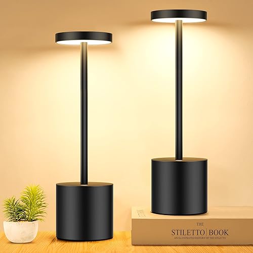 Cordless Table Lamps for Bedrooms Set of 2 5000mAh Rechargeable Battery Operated Small Table Lamp with Stepless Dimming Metal Led Desk Lamp for