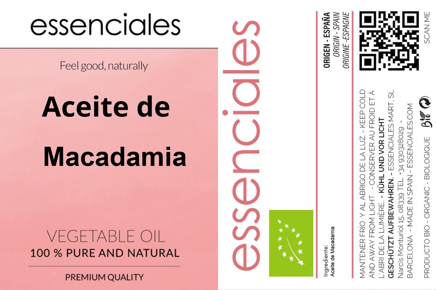 Huile végétale de Noix de macadamia 100% pure 1 L - Macadamia Ternifolia - Soin visage, corps et cheveux