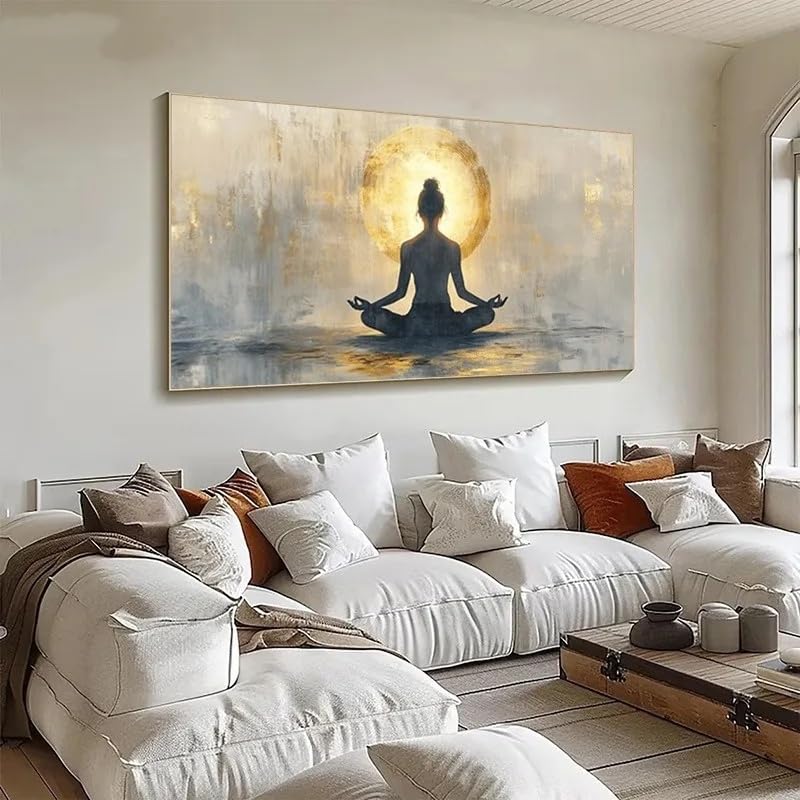 Toile moderne abstraite dorée pour habiller un mur vide beige