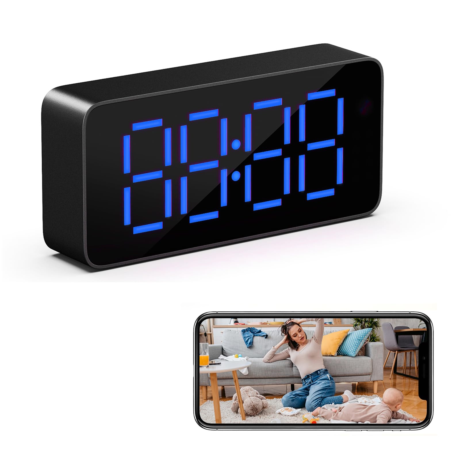 Hidden Camera Clock 1080P HD Wireless Spy Camera for Indoor Security WiFi Nanny Cam with Motion Detection and