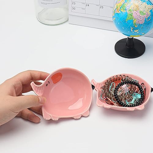 Miniatura 6 de Soporte de clip de papel de cerámica para escritorio, lindo soporte de clip de papel de elefante rosa, dispensador de clips de papel Creatvie,