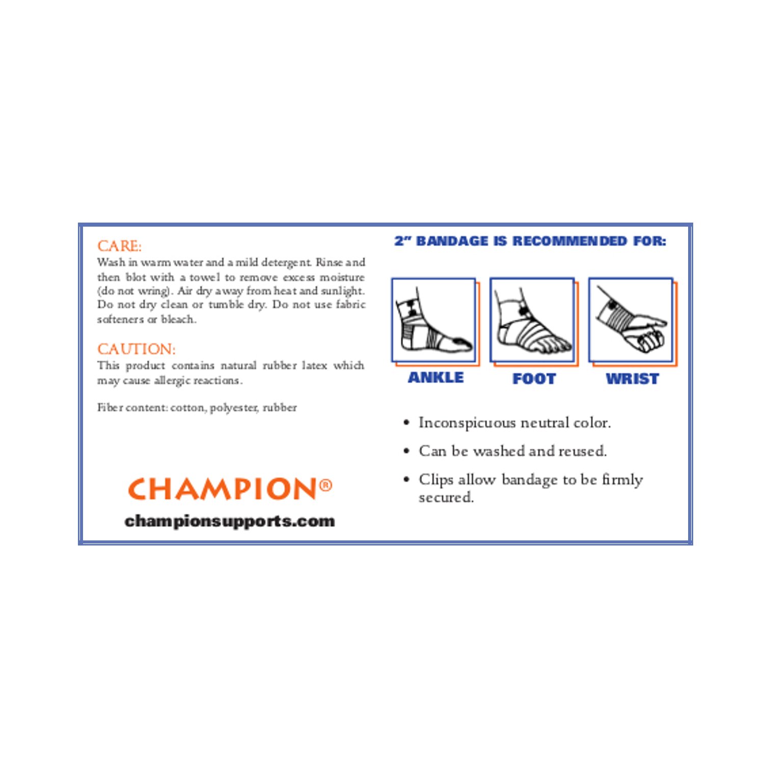 CHAMPION vendaje elástico reutilizable 0122 , 2 Inch Wide, Beige, 1