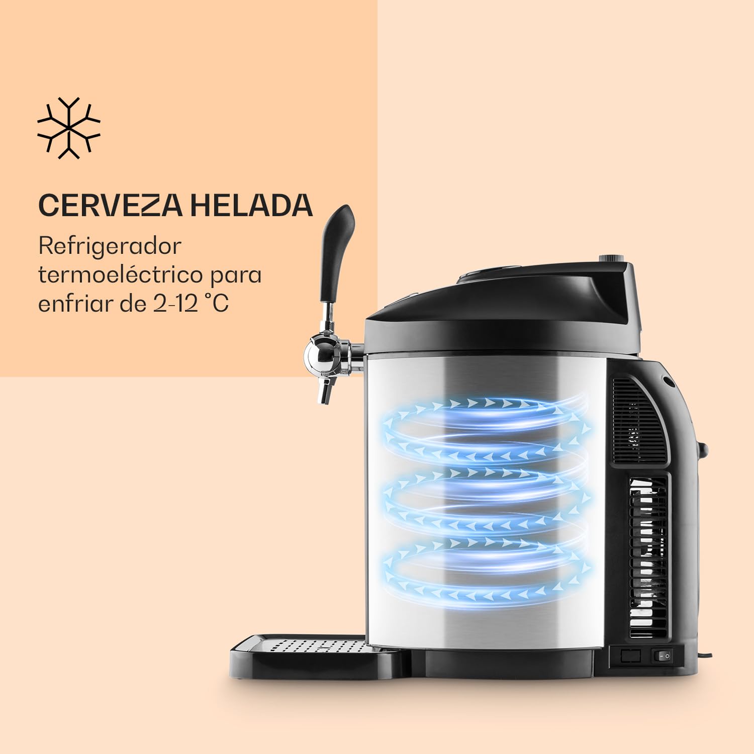 Klarstein Skal - dispensador de cerveza universal con enfriador integrado, refrigeración a 2-12 °C, 5 litros, sistema termoeléctrico, 38 dB, gris plateado