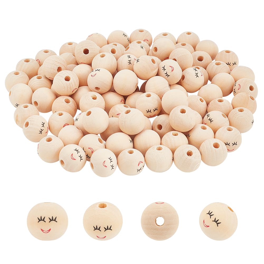 Perles en bois visage souriant 20 mm Lot de 100 pour loisirs créatifs et bijoux