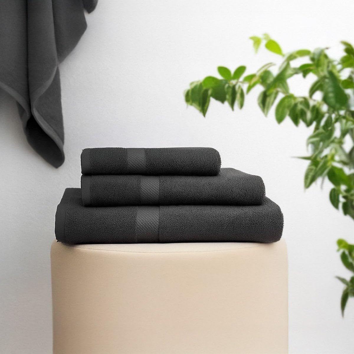 Juego de 6 Toallas Ducha Grandes Gris Oscuro 100% algodón de 150x100 cm | Tejido suave de gran gramaje con alta absorción. Aptas para lavadora, de uso diario.