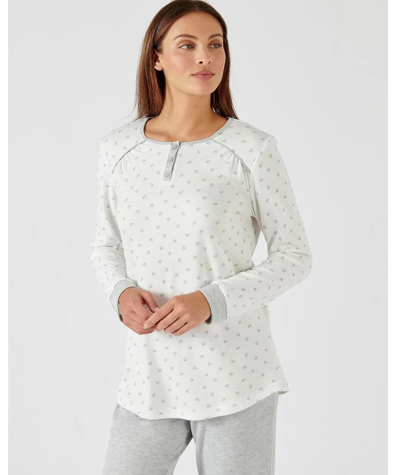 Damart - Ensemble de Pyjama pour Femme - Manches Longues, Maille Interlock Thermolactyl - Haut et Bas de Pyjama Chauds, Moelleux et Confortables