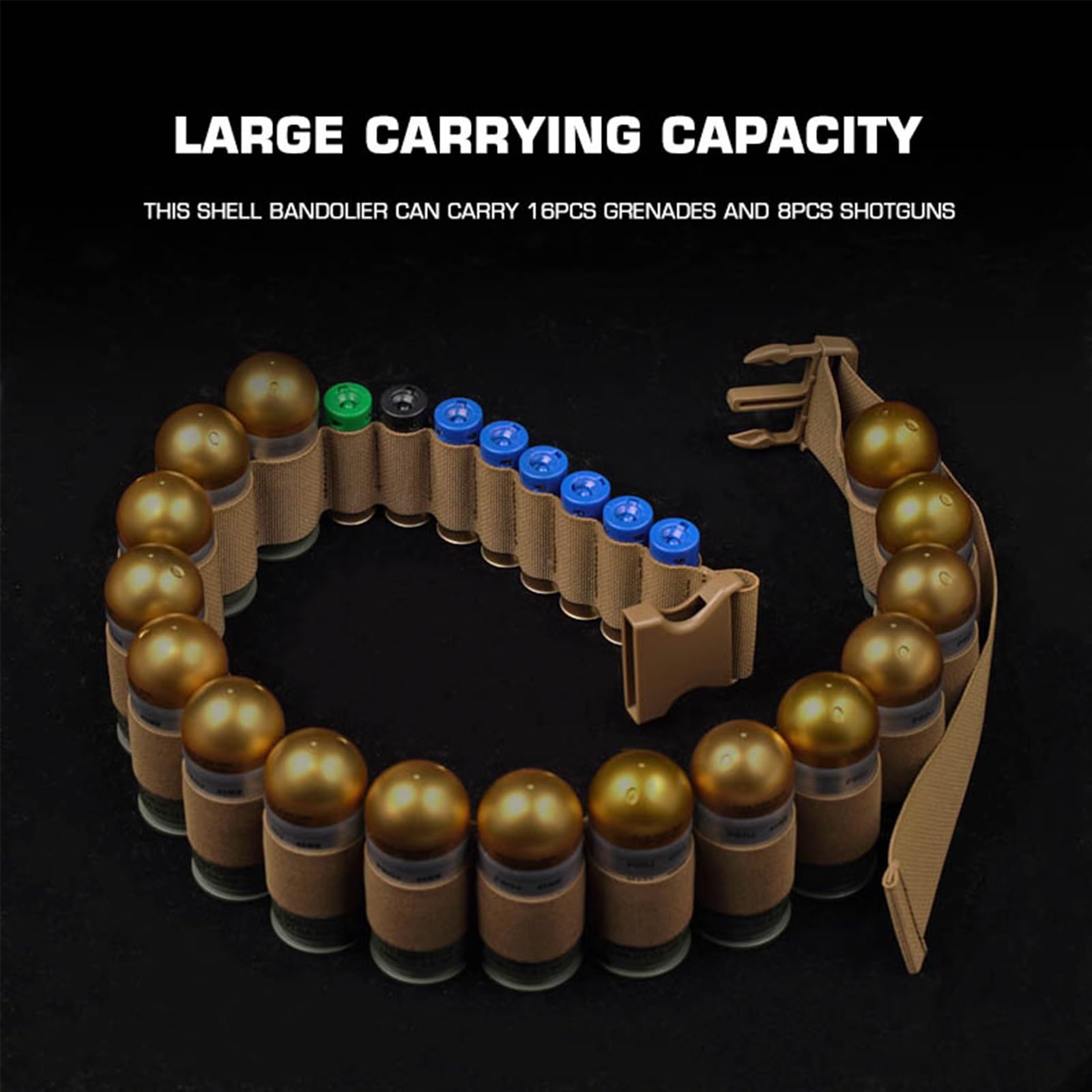 16 Granatenhülsen Und 8 Runde Schrotflintenhülsen-Bandelier for Die Jagd Auf Airsoft 12ga 16ga 20ga(Black)