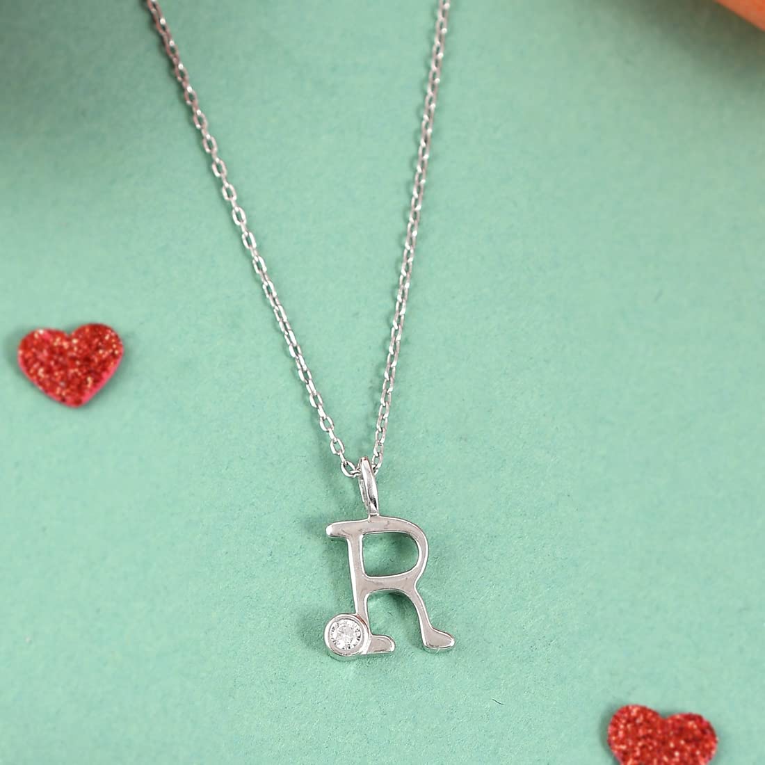 Alphabet R CZ Pendant Round Cut Necklace