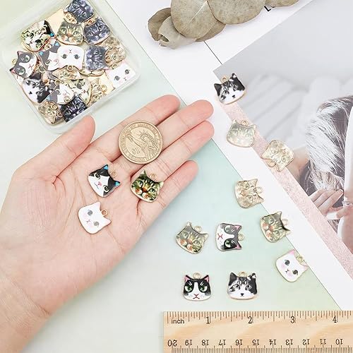 Miniatura 3 de SUNNYCLUE 1 caja de 8 estilos 48 piezas de dijes esmaltados de gato de aleación a granel, cabeza de gato, dijes para fabricación de joyas,