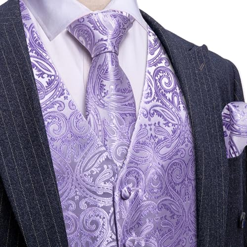 Image of Barry.Wang Men's Suit Vest Tie Bowtie Set Formal Silk Paisley Waistcoat Hanky Cufflinks Lapel Pin Set Wedding Party 7PCS