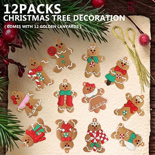 Bigqin 12 Pieces Christmas Tree Ornaments, 7*5cm Gingerbread Man Christmas Decorations Hanging Pendants Xmas Holiday Cute Wreaths Decor