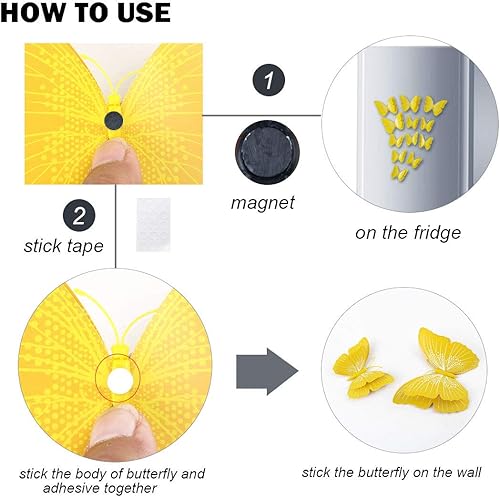 Miniatura 3 de uxcell 12 calcomanías de pared de mariposa 3D, calcomanías removibles de fresco, decoración de arte DIY con doble ala para decoración del hogar,