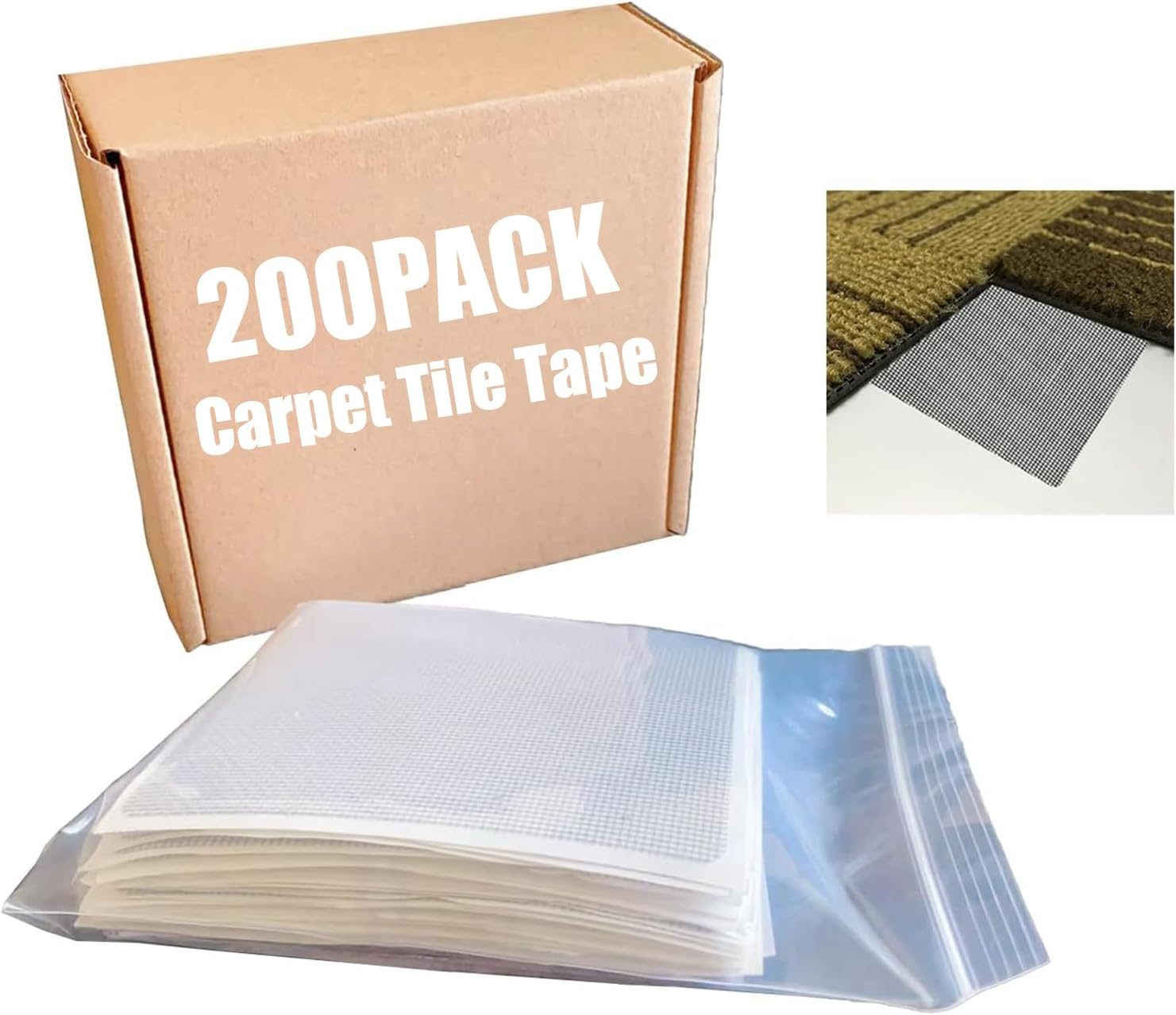 Carpet Tile Tape 200 Pack Grey, Floating Floor Adhesive Connectors, Quick & Easy Installation, Ideal for Hard Floors